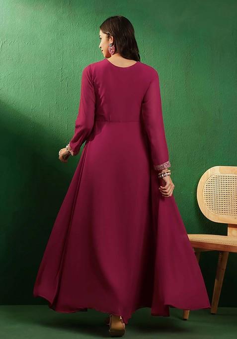 Pink Sequin Georgette Maxi Ethnic Dress