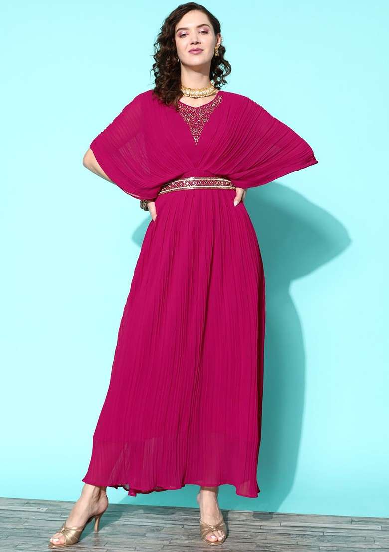 Pink Embellished Blended Kaftan - Indya
