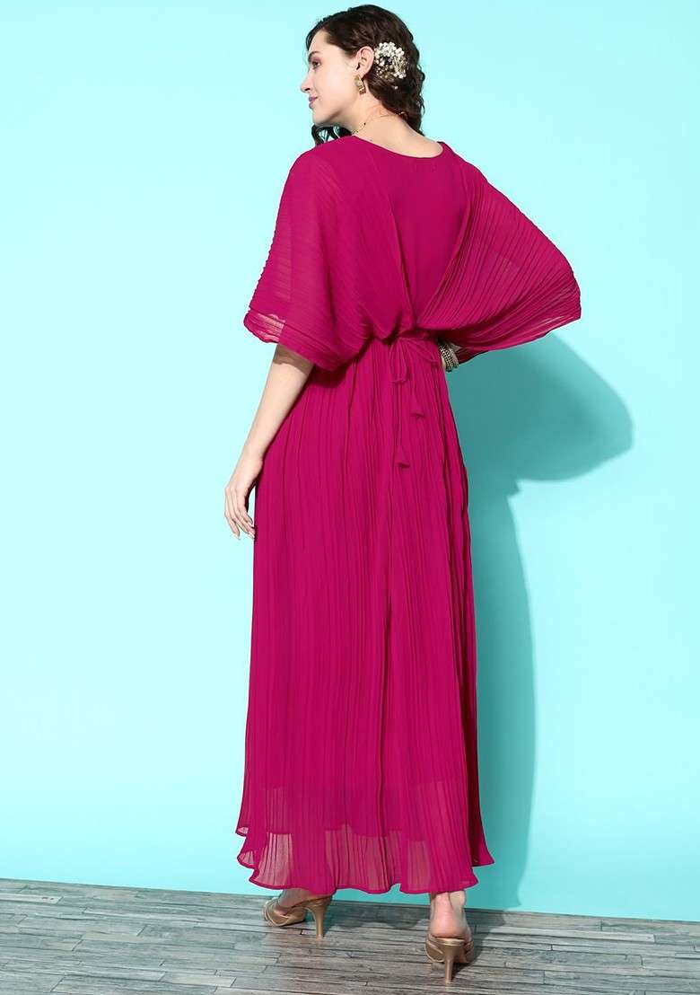 Pink Embellished Blended Kaftan - Indya
