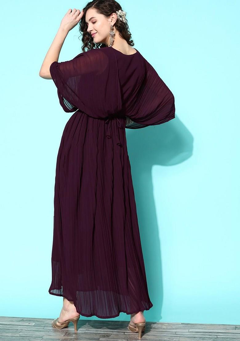 Purple Embellished Georgette Maxi Ethnic Dress