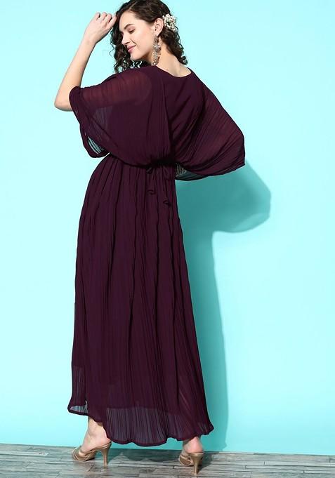Purple Embellished Georgette Maxi Ethnic Dress