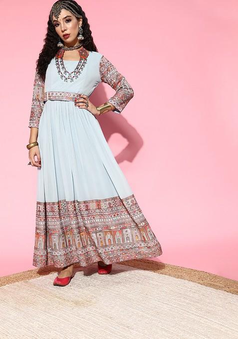 Blue Ethnic Motifs Gown