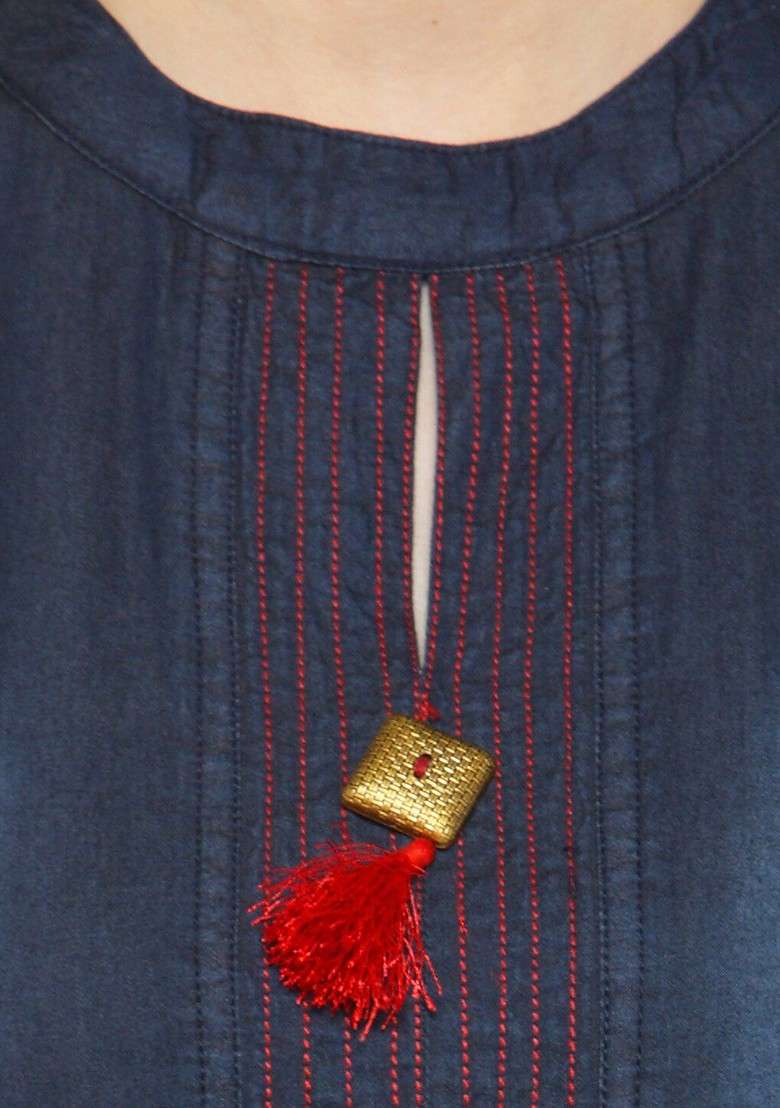 Navy Blue Solid Cotton Gown - Indya