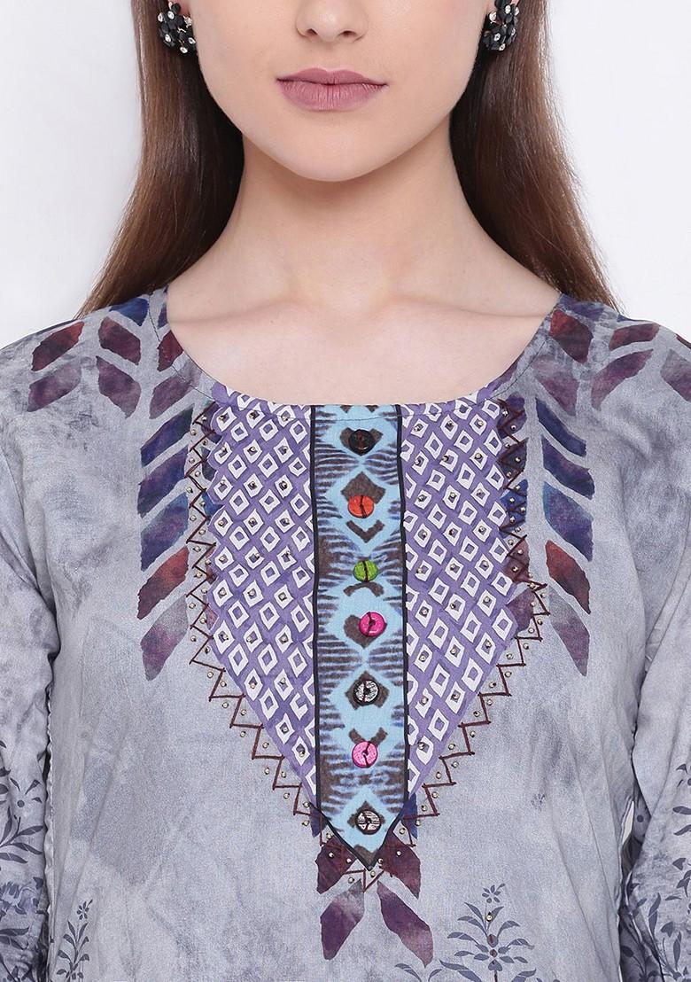 Grey Printed Ethnic Maxi Dress