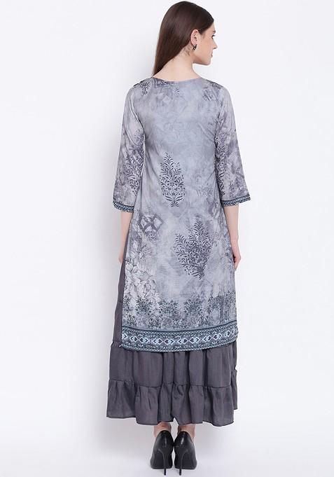 Grey Printed Ethnic Maxi Dress