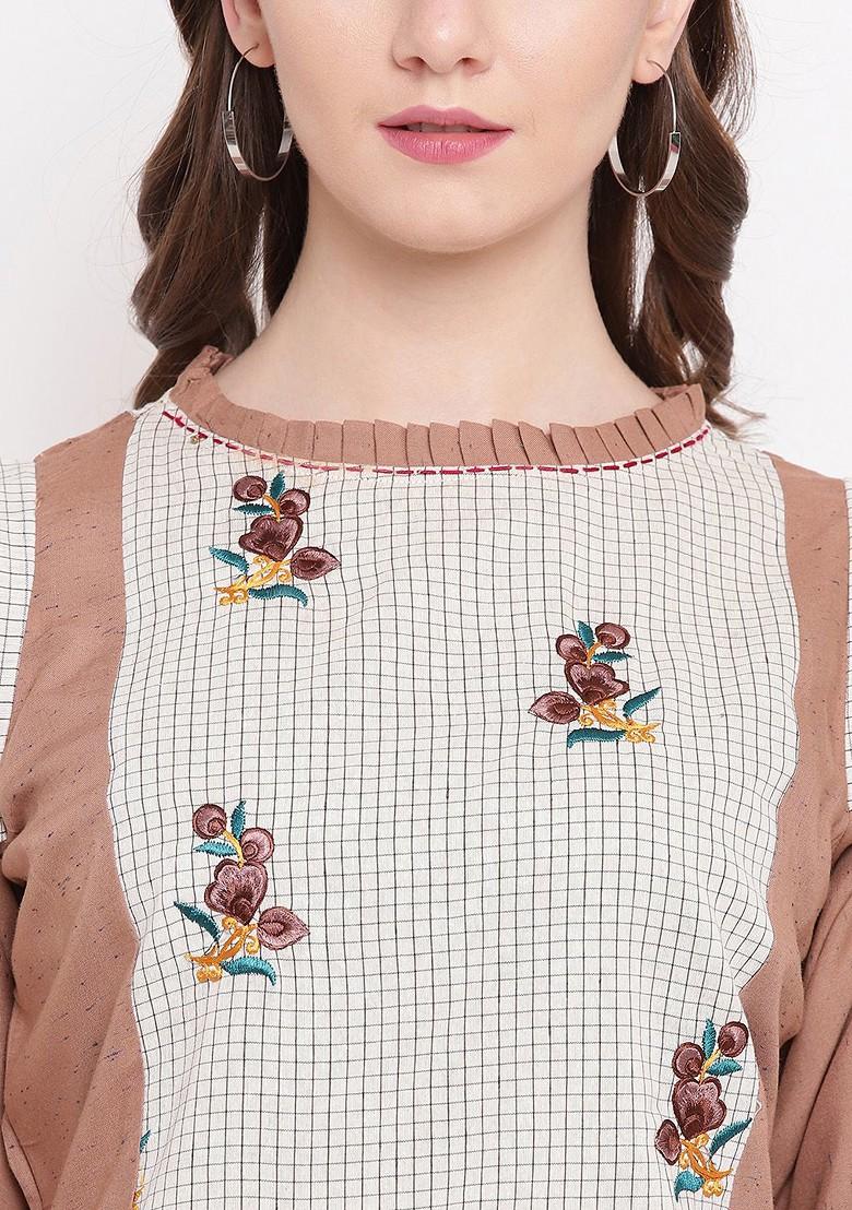 Brown Checked Maxi Dress