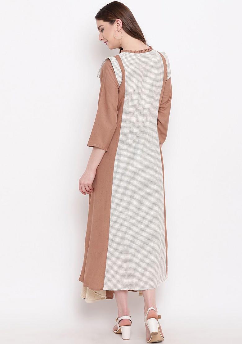 Brown Checked Maxi Dress