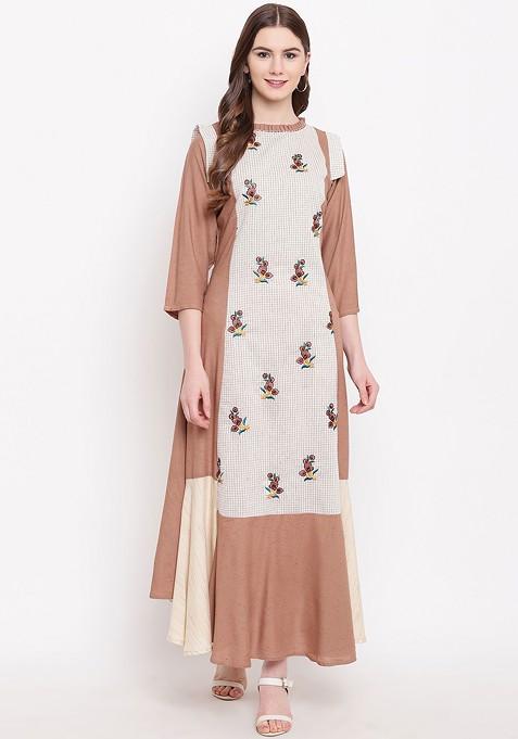 Brown Checked Maxi Dress