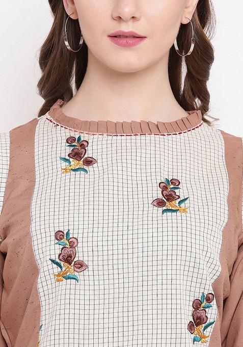 Brown Checked Maxi Dress