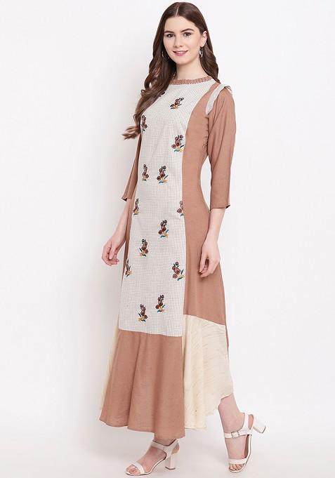 Brown Checked Maxi Dress