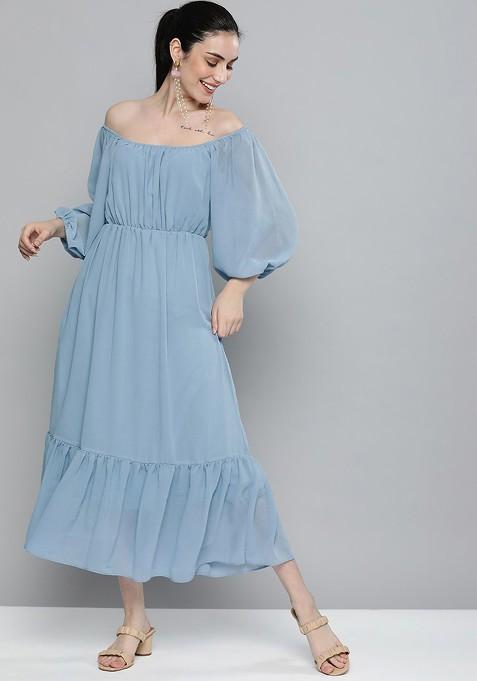 Turquoise Blue Georgette A Line Dress