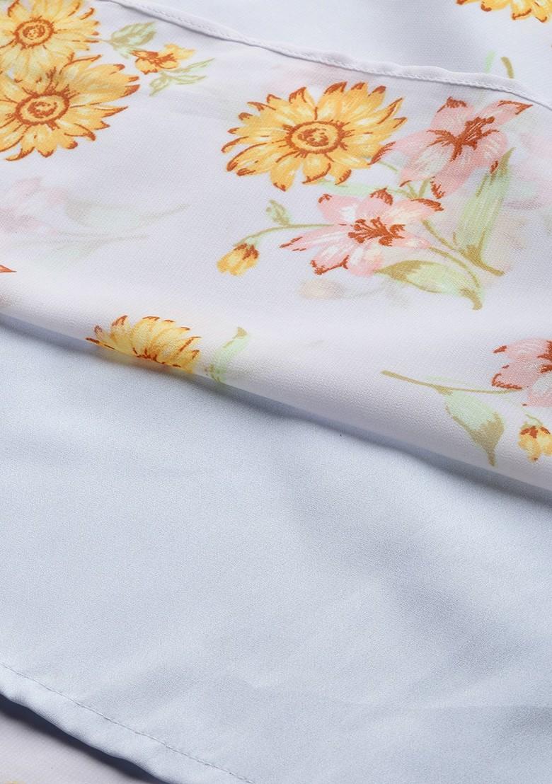 Blue Floral Georgette A Line Midi Dress