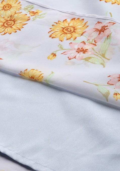 Blue Floral Georgette A Line Midi Dress