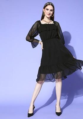 Black Solid Poly Blend Dress