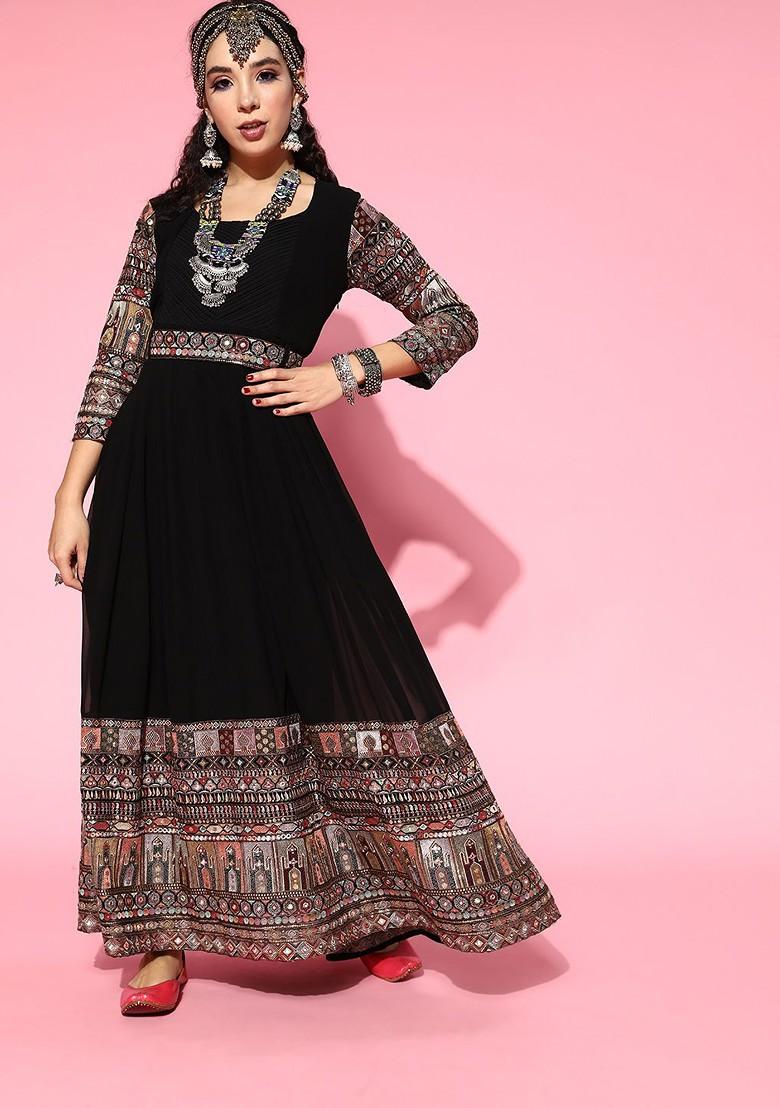 Black Ethnic Motifs Gown