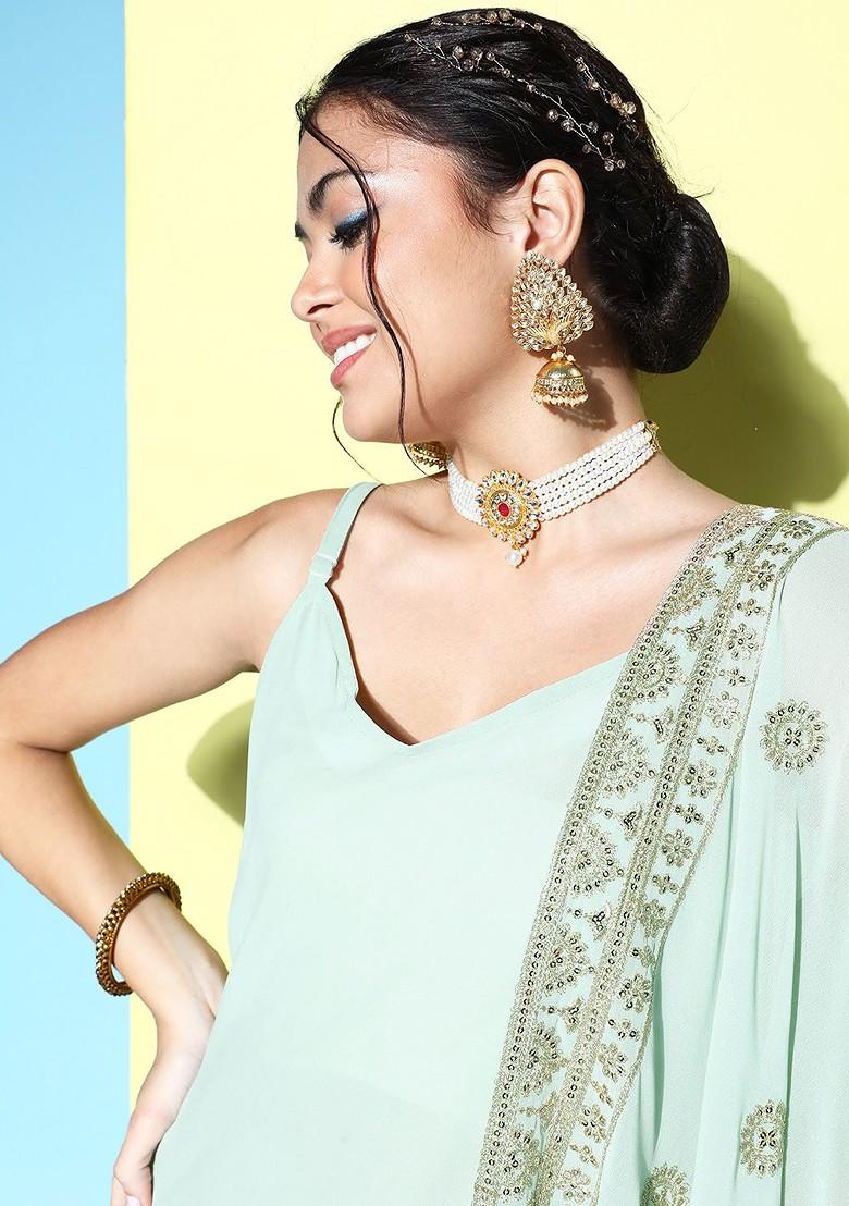 Mint Green Zari Sequin Embroidered Gown With Dupatta