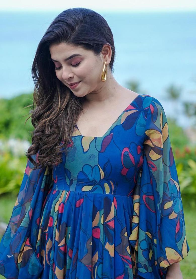 Navy Blue Embroidered Georgette Gown