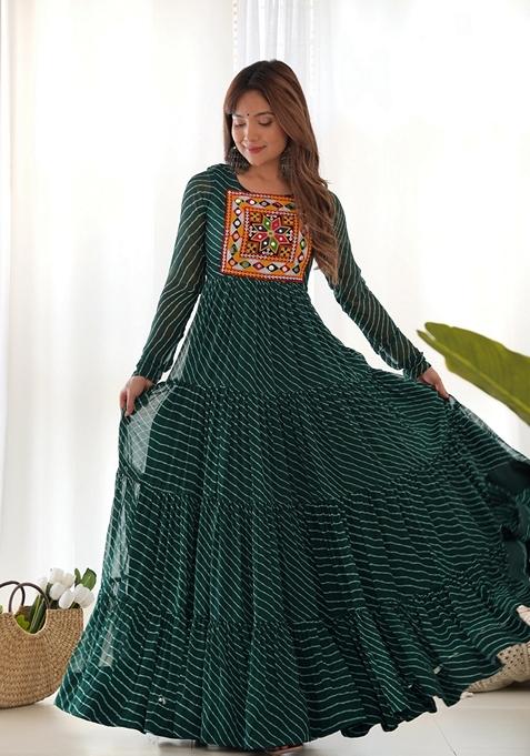 Green Embroidered Georgette Gown