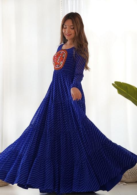 Royal Blue Embroidered Georgette Gown