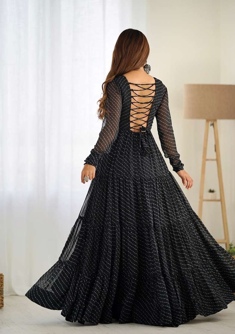 Black Embroidered Georgette Anarkali - Indya