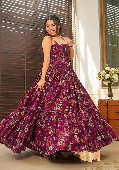 Wine Digital Print Rayon Gown