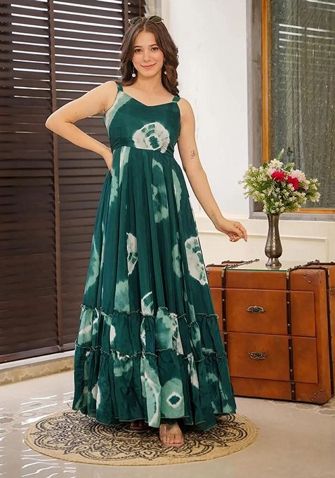 Jade Blue Digital Print Rayon Gown