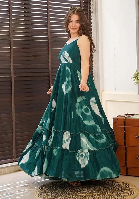 Jade Blue Digital Print Rayon Gown