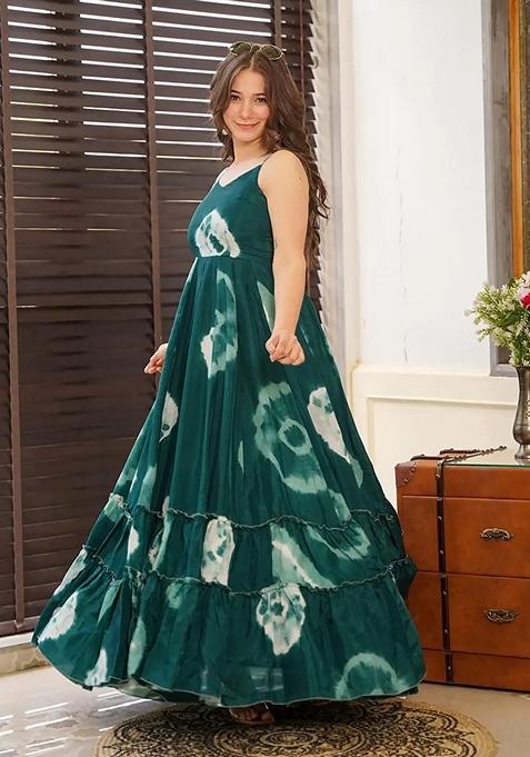 Jade Blue Digital Print Rayon Gown