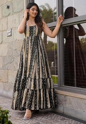 Grey Digital Print Rayon Gown