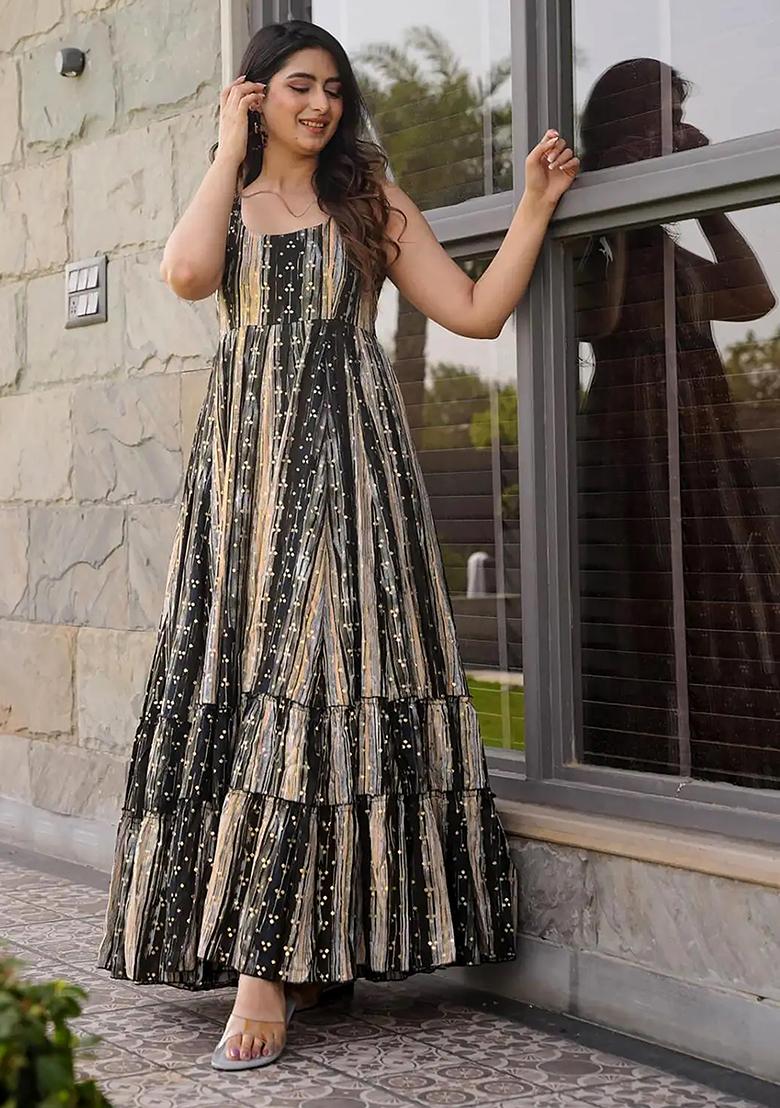 Grey Digital Print Rayon Gown