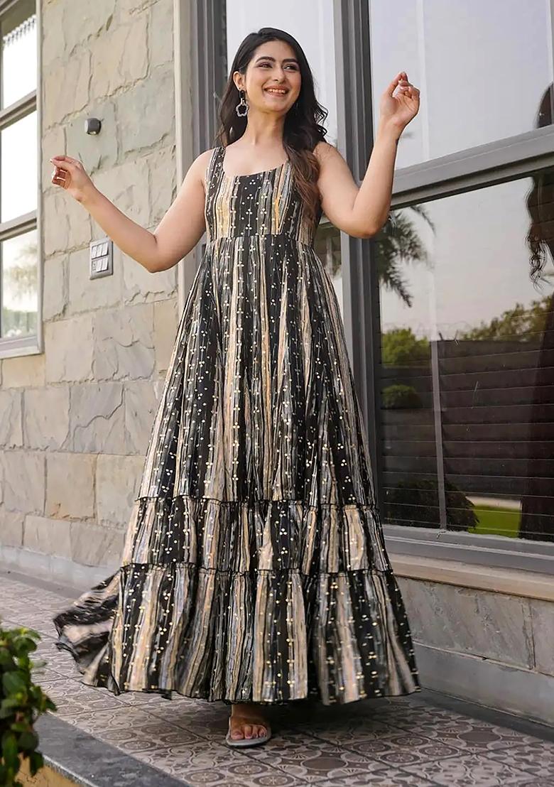 Grey Digital Print Rayon Gown