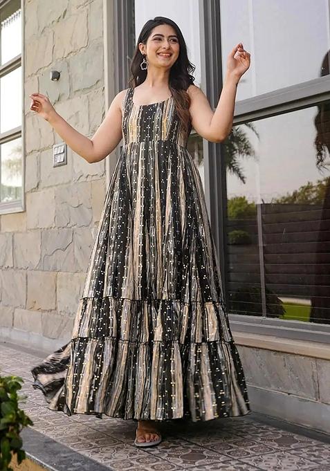 Grey Digital Print Rayon Gown