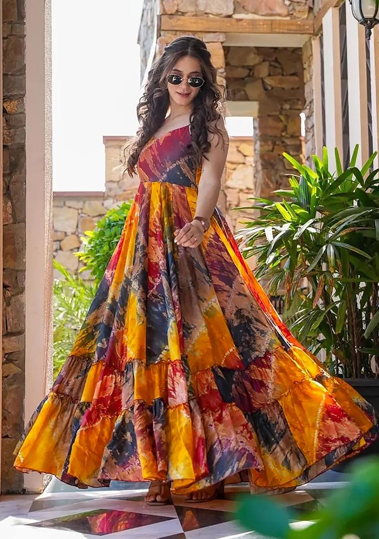 Multicolor Digital Print Rayon Gown