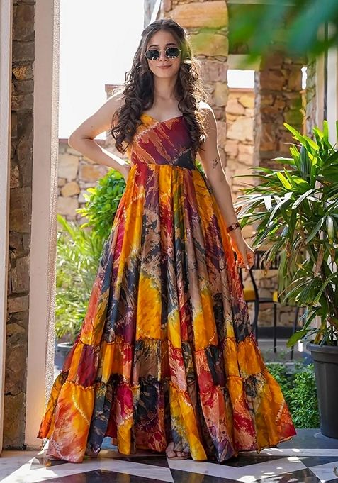 Multicolor Digital Print Rayon Gown