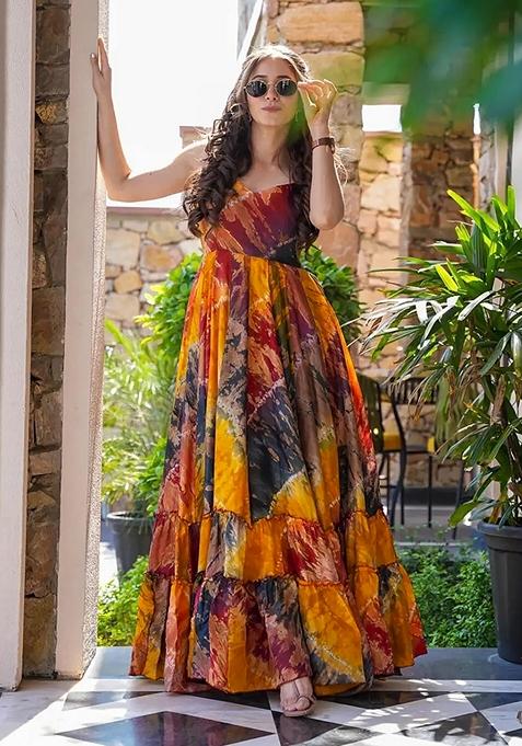 Multicolor Digital Print Rayon Gown