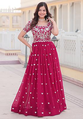 Pink Zari Sequin Embroidered Faux Georgette Gown