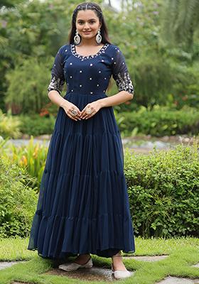 Morepich Zari Sequin Embroidered Faux Georgette Gown