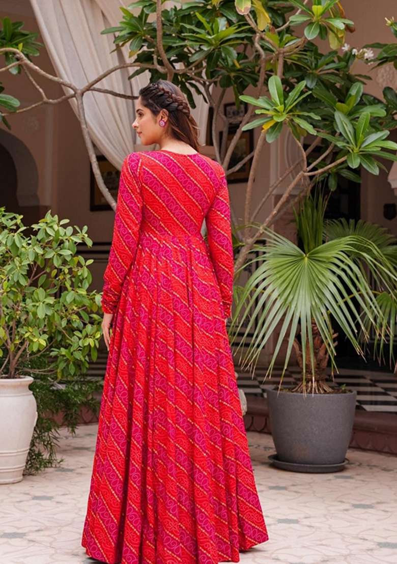 Pink Digital Print Faux Georgette Jacket Set for Diwali and Festive Wear - Indya