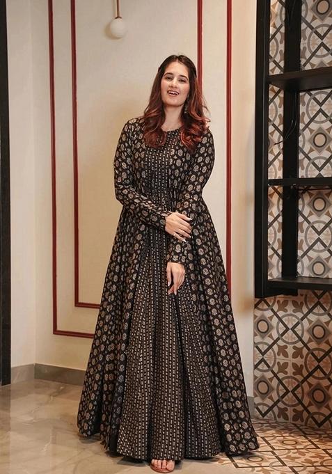 Black Digital Print Muslin Anarkali Kurta With Jacket