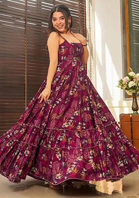 Wine Abstract Print Rayon Dress