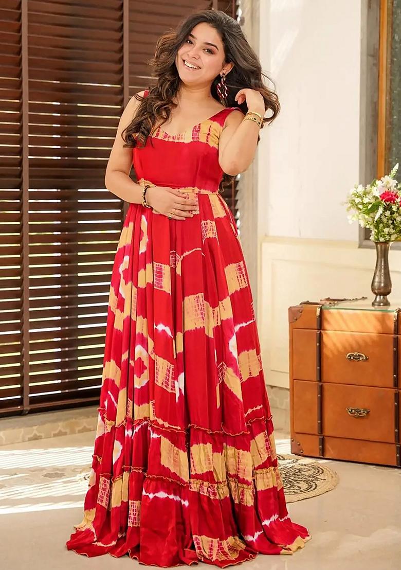 Red Abstract Print Rayon Dress