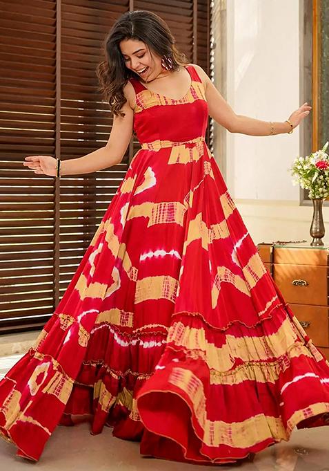 Red Abstract Print Rayon Dress