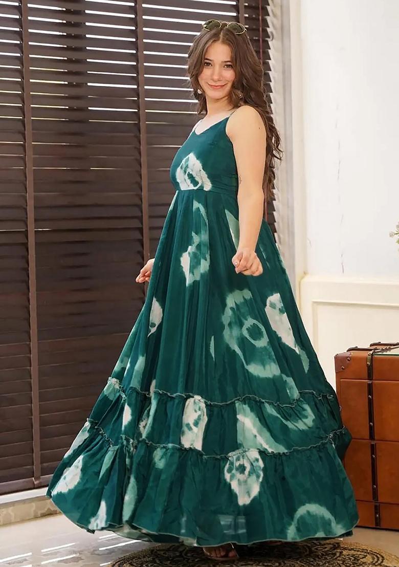 Teal Abstract Print Rayon Dress