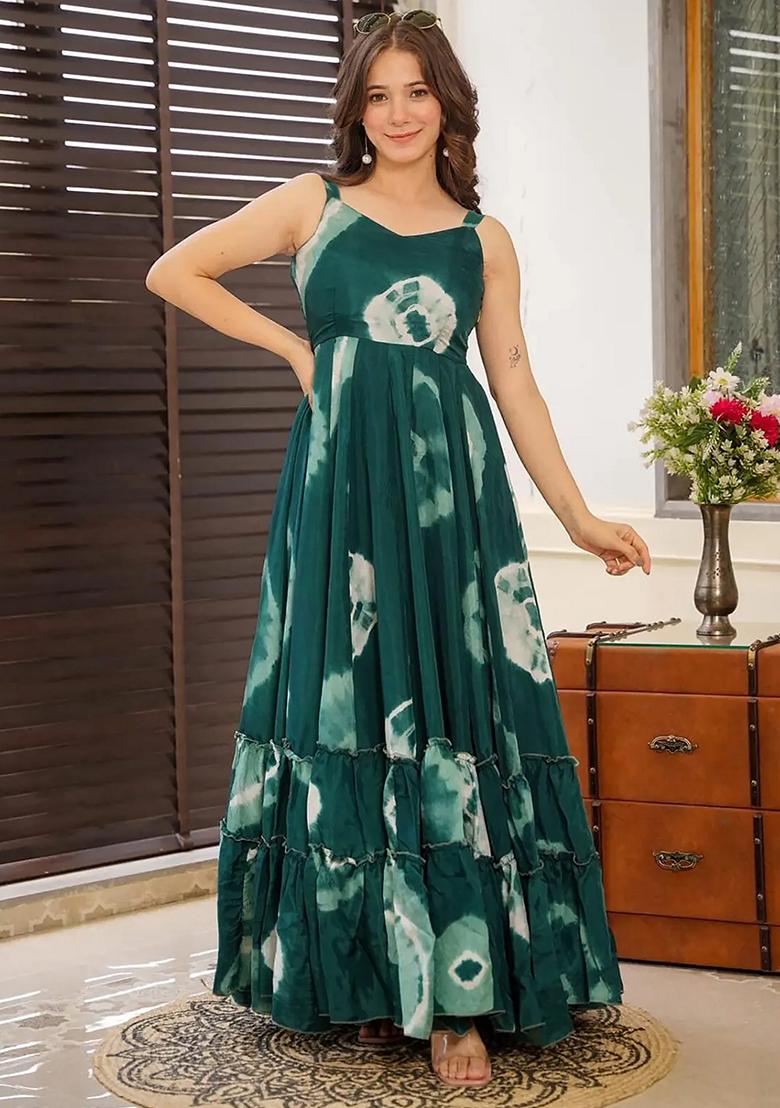 Teal Abstract Print Rayon Dress