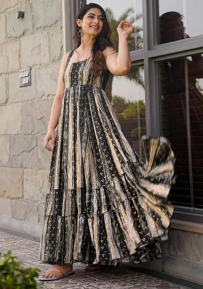 Grey Abstract Print Rayon Dress