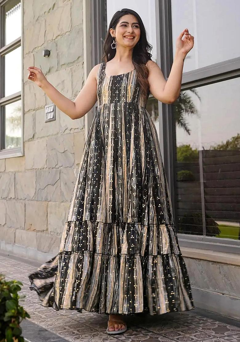 Grey Abstract Print Rayon Dress