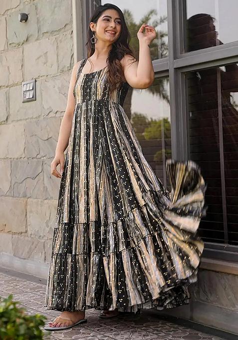 Grey Abstract Print Rayon Dress