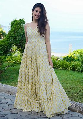 Yellow Abstract Print Rayon Dress