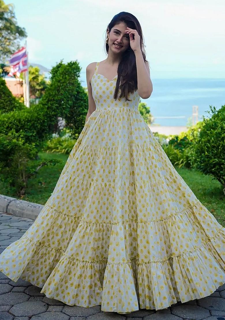 Yellow Abstract Print Rayon Dress