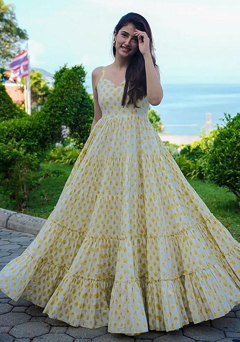 Yellow Abstract Print Rayon Dress